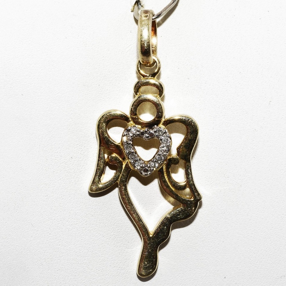 $395 .925 Sterling Silver .05CT Natural White Diamond Cluster Angel Drop Pendant